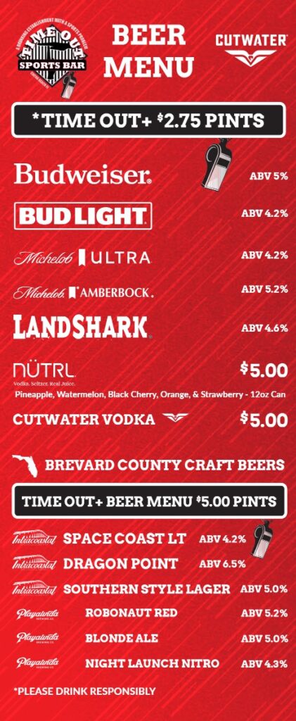 Timeout Beer Menu